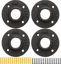 Floor Flange - 1-1/4" Malleable Iron Pipe Fittings, 4 Threaded Holes, Vintage Style for DIY, 4 Pack