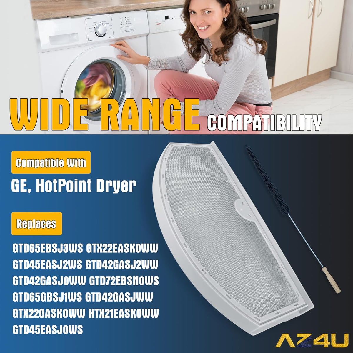 AZ4U Dryer Lint Screen Replacement For GE Gas Dryer GTD65EBSJ3WS GTX22EASK0WW GTD45EASJ2WS GTD42GASJ2WW GTD42GASJ0WW GTD72EBSN0WS GTD65GBSJ1WS GTD42GASJWW GTX22GASK0WW HTX21EASK0WW GTD45EASJ0WS Dryer
