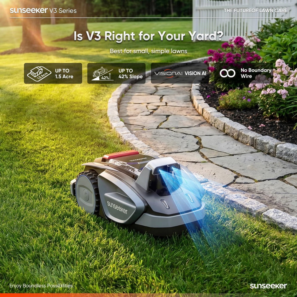 V3 Robot Lawn Mower, Vision AI, 0.15 Acre, Wire-Free | Easy routine mowing for first-time robot mower owners with