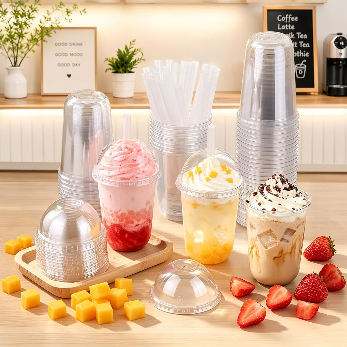 50 Pcs 16 oz Clear Plastic Slushie Cups with Dome Lids and Straws