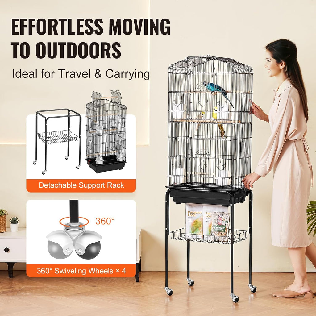 64-inch Open Top Large Parrot Bird Cage with Detachable Rolling Stand for Parakeets Finches Canaries Lovebirds
