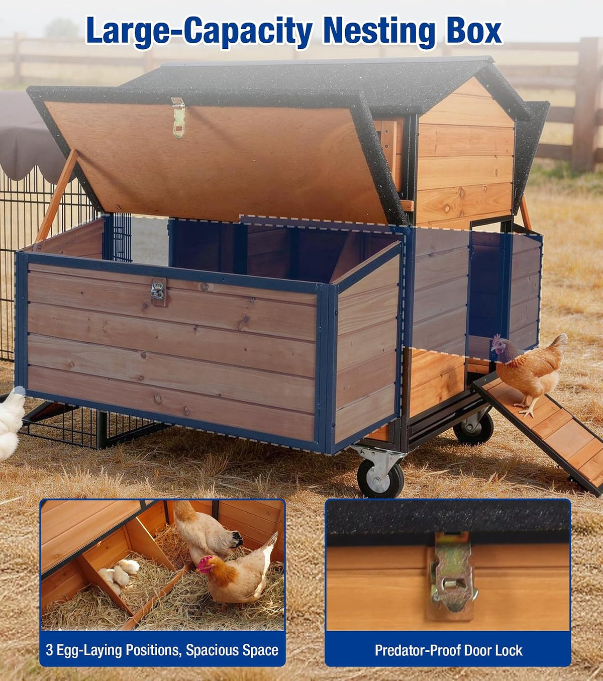 Large Chicken Coop with Run, Upgraded with All-Arounded Iron Frame Chicken Tractor, Chicken Chicken House with Large
