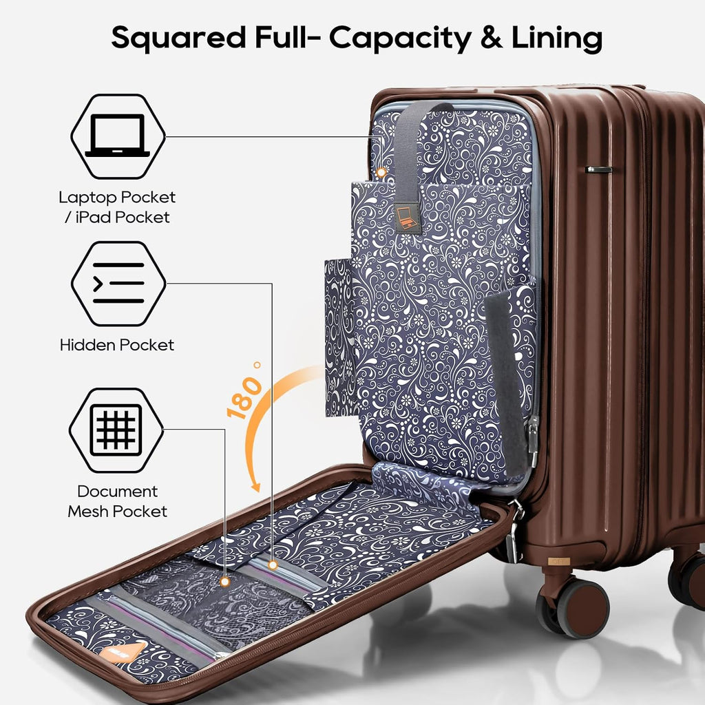 Luggage Sets 5 Piece with Front Pocket, Expandable Top Opening Suitcase Set, PC Hardside Carry on Suitcase with