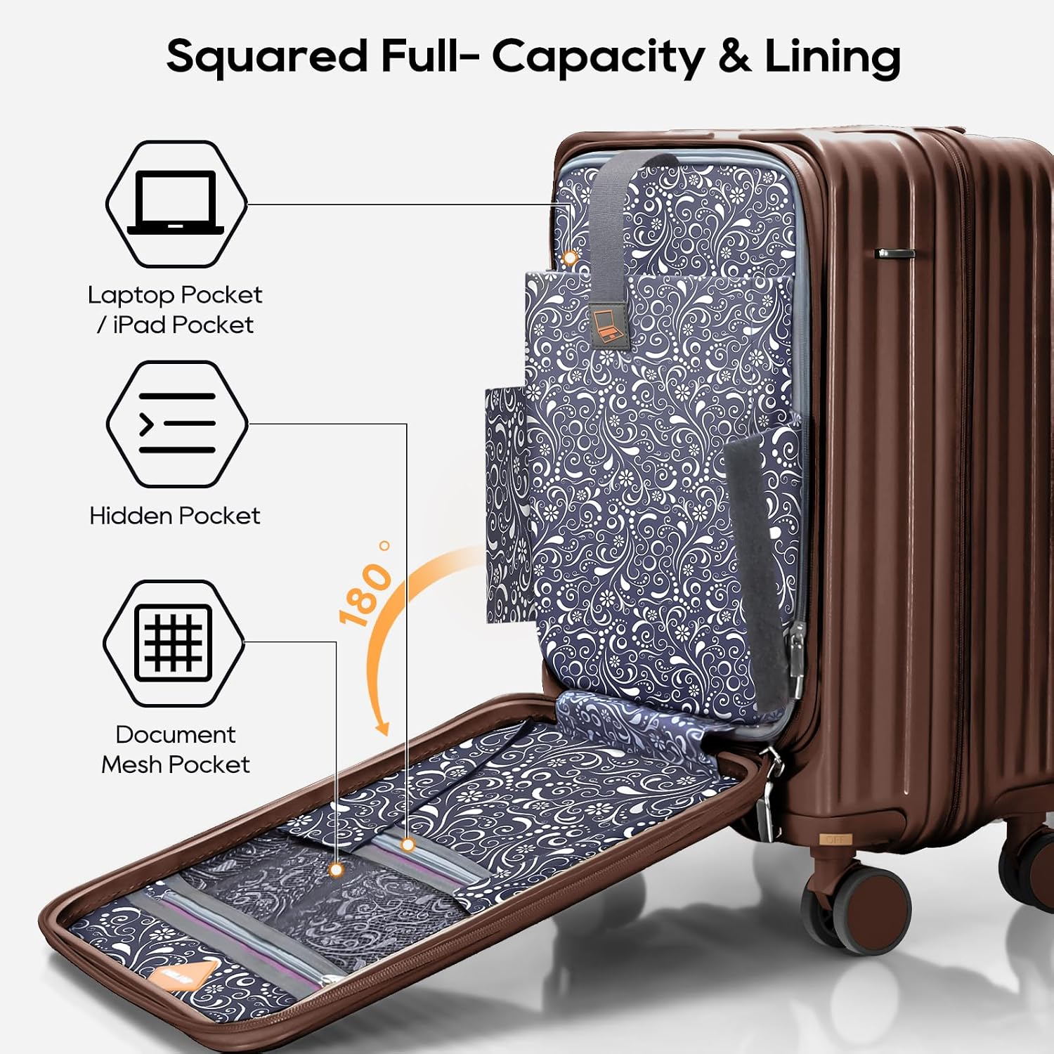 Luggage Sets 5 Piece with Front Pocket, Expandable Top Opening Suitcase Set, PC Hardside Carry on Suitcase with