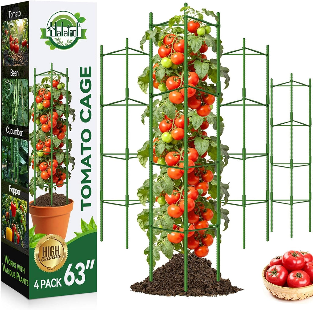 63 Inch Tomato Cages, 4 Pack Adiustable Plant Cages Assembled Tomato Garden Cages Stakes Vegetable Support Trellis