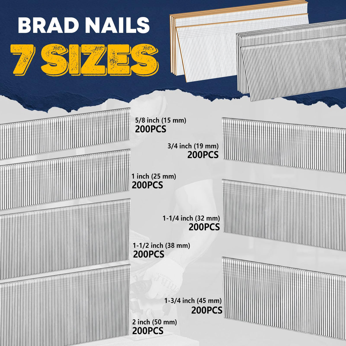 18 Gauge Brad Nails (7 Sizes 1400 PCS)