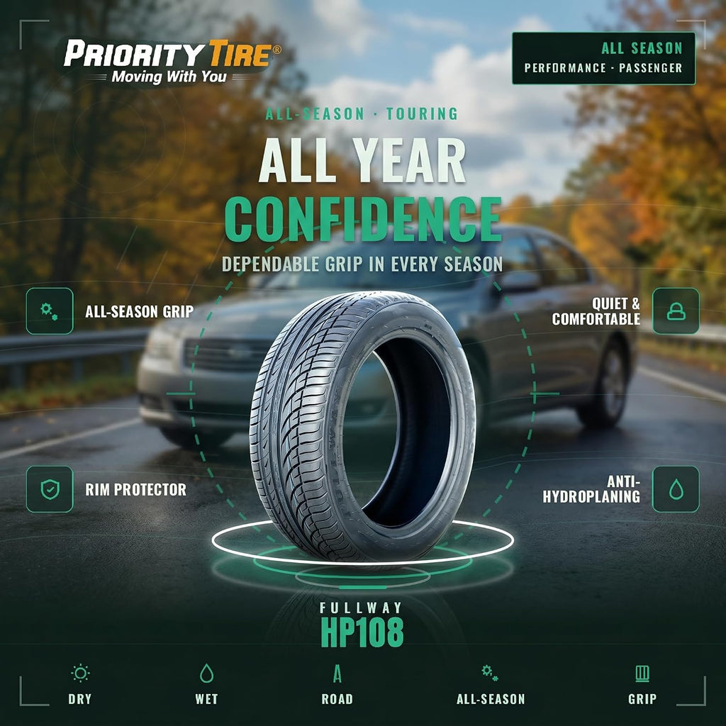 HP108 Passenger Car All-Season High Performance Radial Tire-205/55R17 205/55/17 205/55-17 95W Load Range XL 4-Ply BSW
