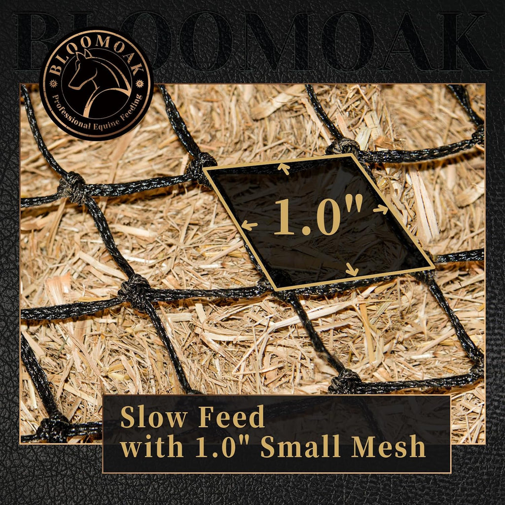 Bloomoak Slow Feed Hay Net for Horses, 40" Hay Bag with 1 inch Hole for Horse and Goat, Heavy Duty PE,Easy Fill with