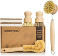 6 Piece Bamboo Dish Brush Set with Coconut Sponge - Wooden Dish Brush with Sisal and Palm Fiber, Natural Bamboo Dish