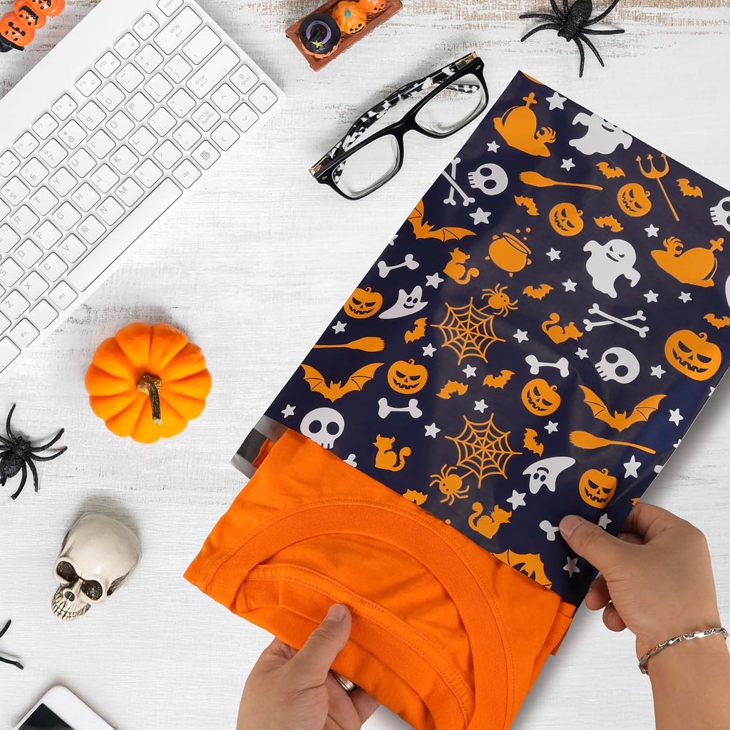 Halloween Poly Mailers 6x9 Inch, 100 Count, Ghost Pumpkin Shipping Bags