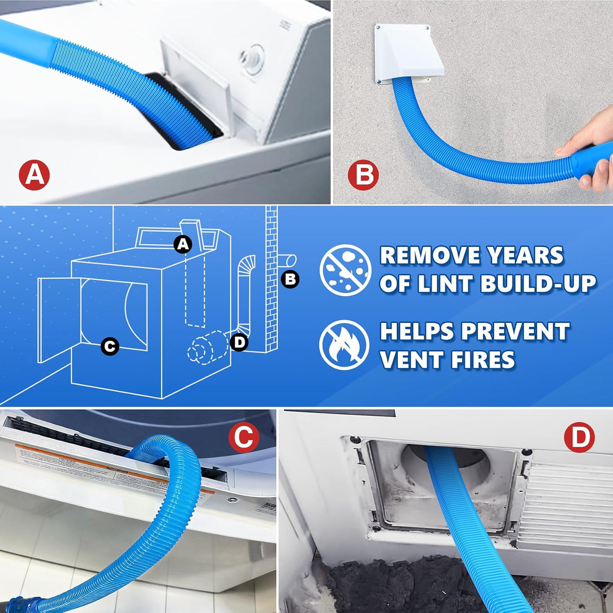 2 Pack Dryer Vent Cleaner Kit Vacuum Attachment Blue 31.5"