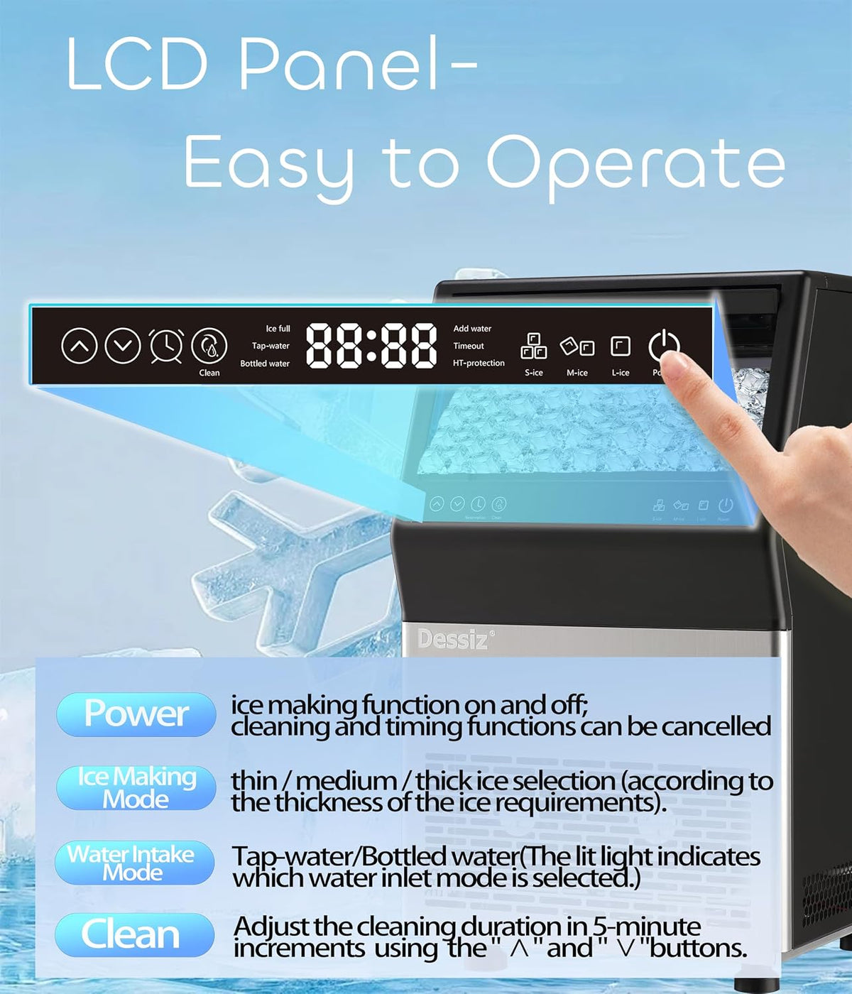 Commercial Ice Maker Machine, 100lbs/24H and 45pcs Stainless Steel Freestanding Ice Machine, Tap Water & Top Loading