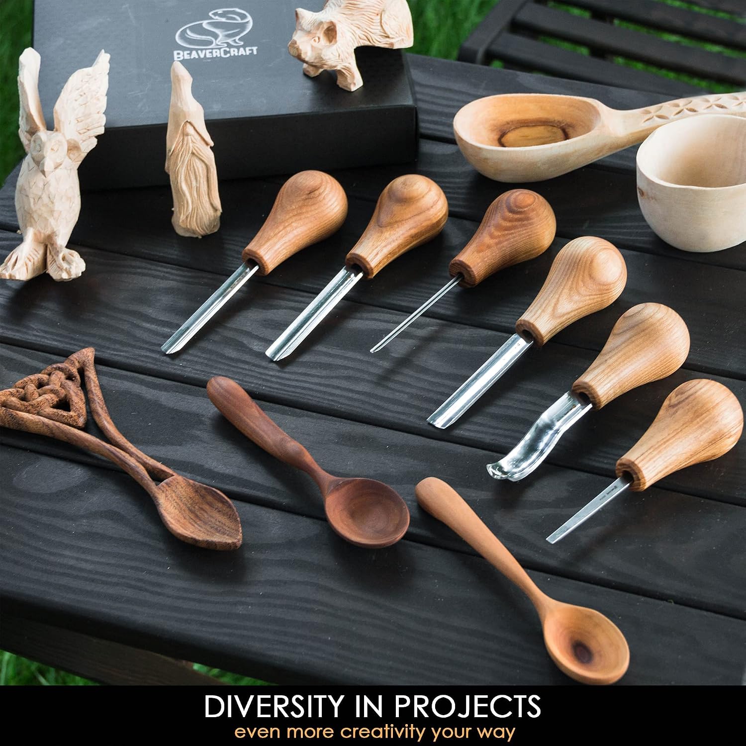 Wood Carving Gouges Kit SC05 - Wood Carving Chisels Set with Palm Gouge & Flat Straight Chisel, Rounded Short Bent