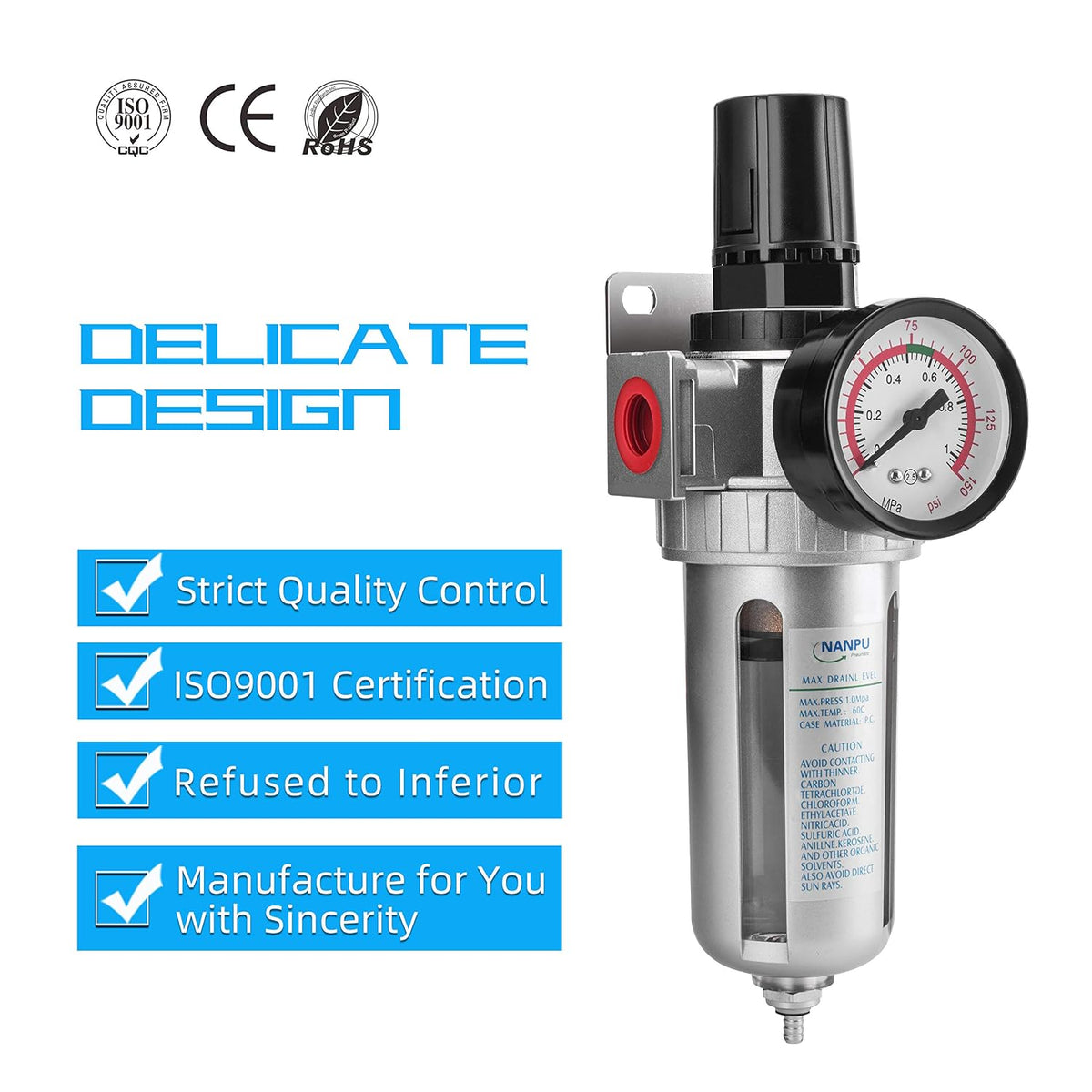 NANPU 1/2" NPT Compressed Air Filter Regulator Combo