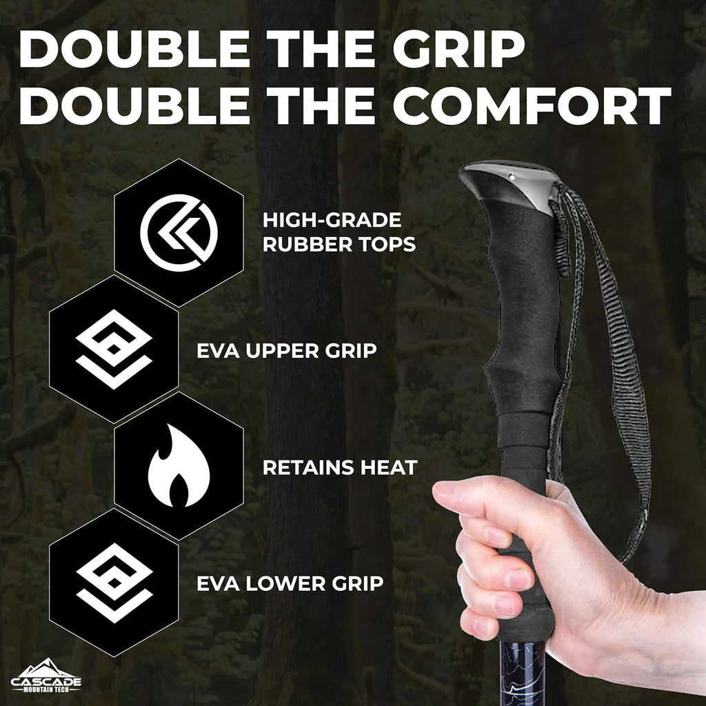 Lightweight Aircraft-Grade Aluminum Trekking Poles with Extended Down Grip Plus Tip Kit