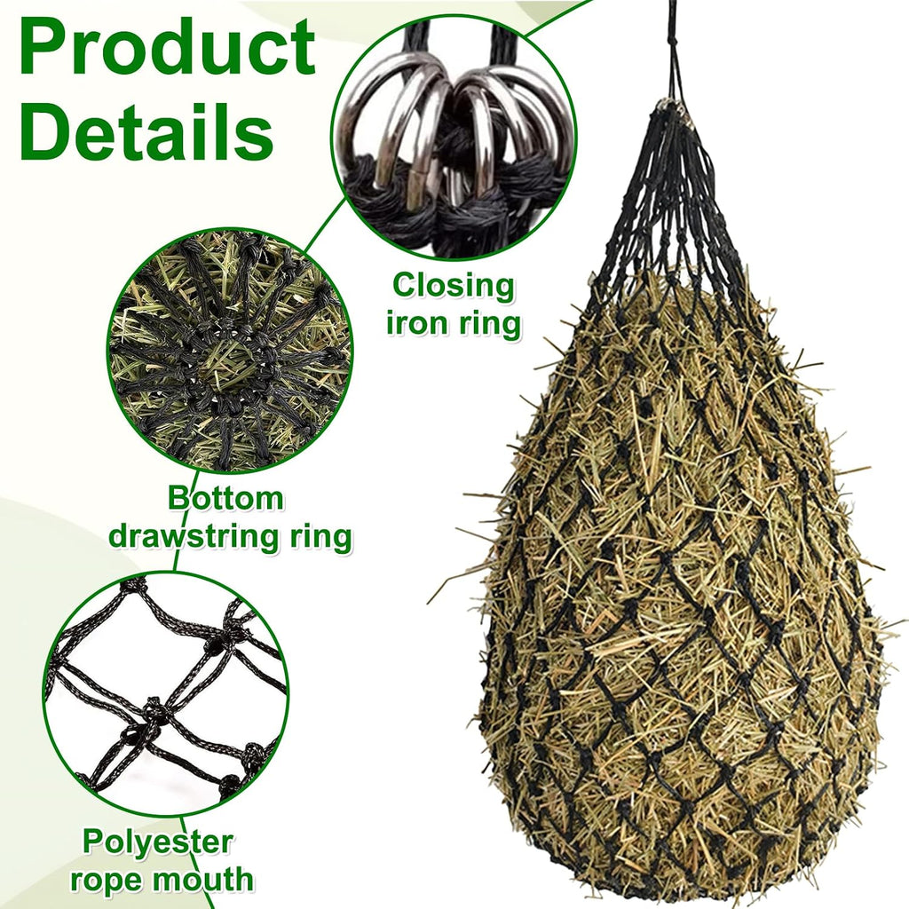 Hay Bags for Horses, 2 Pack Hay Nets for Horses Slow Feed, Goats, Livestock, 40" Large Opening Polyester Rope Hay