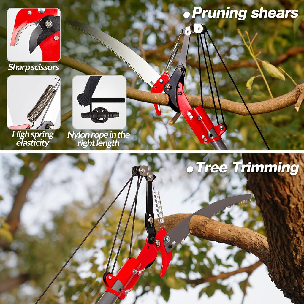 Pole Saw for Tree Trimming, 2-in-1 Tree Pruner with Saw & Pruning Scissors, 14FT Tree Trimmer, Quadruple Pulley