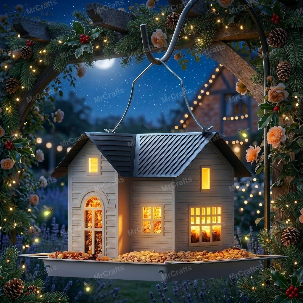 Solar Bird Feeder - Hanging Metal Bird House Feeder with Solar Lights, Outdoor Solar Lantern, Garden Decor for