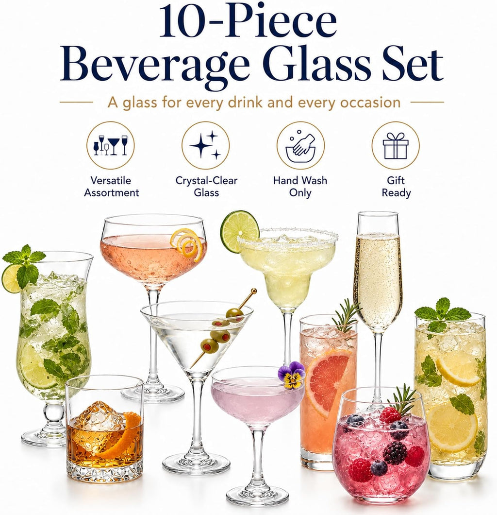 10 Set Cocktail Glasses Mixed Drinkware,10-piece Complete Set