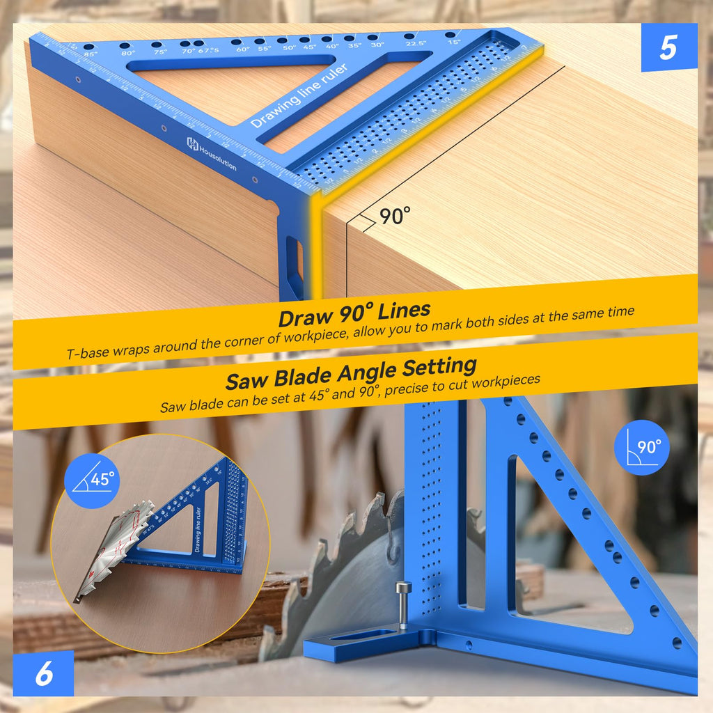 Housolution 8.5 Inch 3D 6-in-1 Carpenter Square (1/16" Precision), Blue