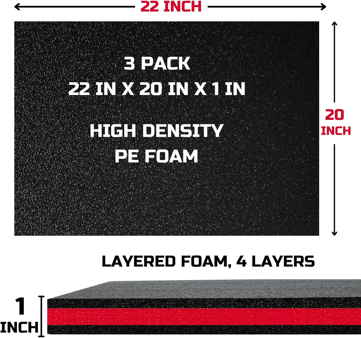 Tool Box Foam Organizer 22x20x1 inch 3Pack, Kaizen Sheets for Pro Tool Control, Custom Tool Shadow Inserts for Cases
