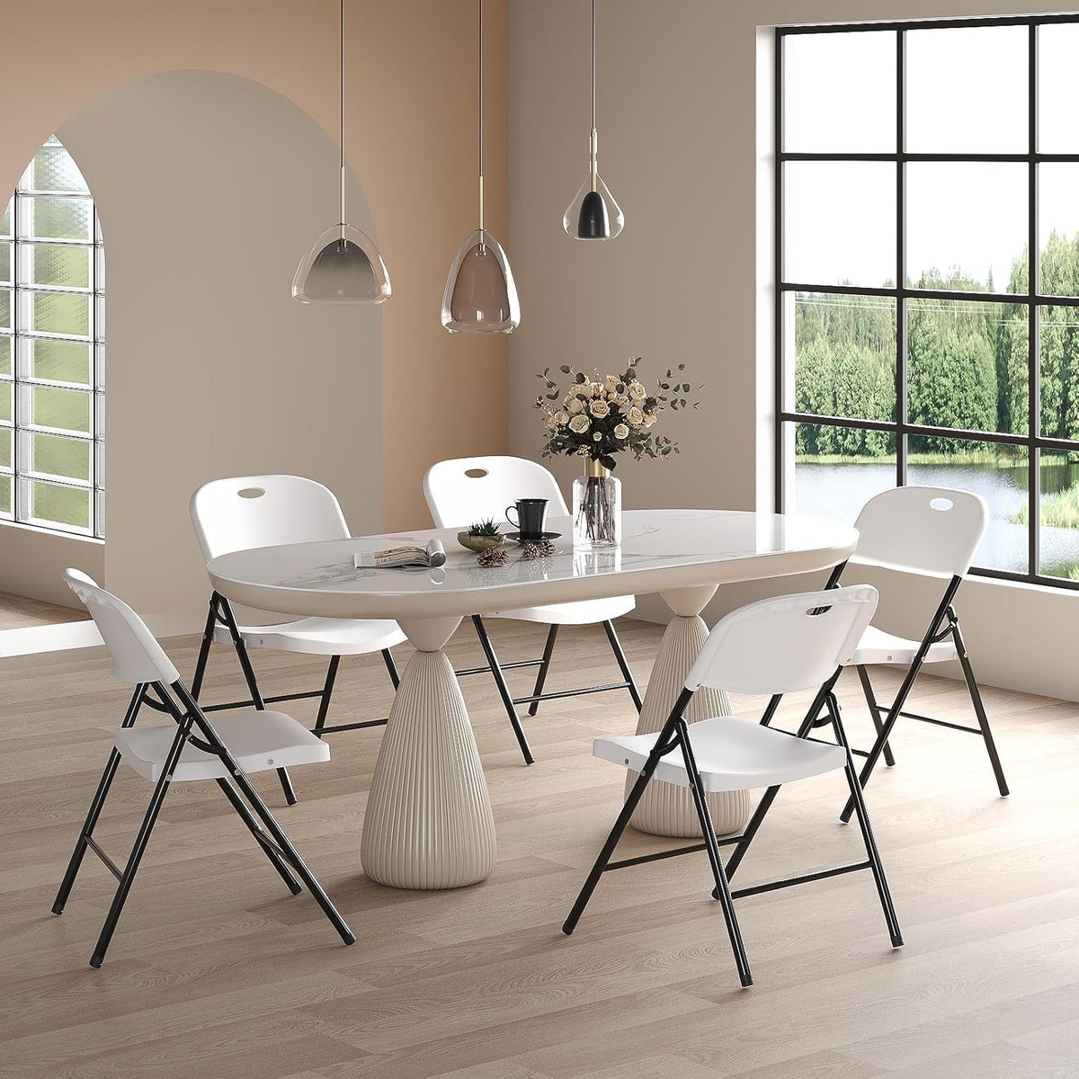 350 Weight Limit Heavy Duty Plastic Folding Chair with Reinfoced Steel Frame for Indoor and Outdoor, Wedding, Party