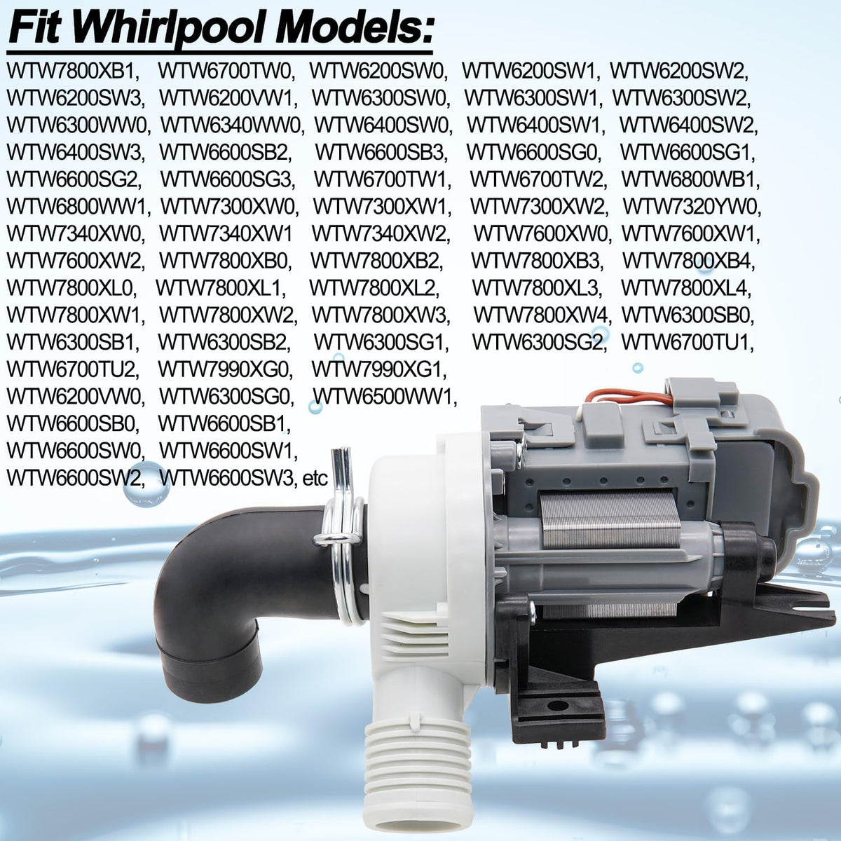 WTW6800WW1 WTW6600SW2 WTW6200VW0 WTW6700TW1 Washer Drain Pump for Whirlpool