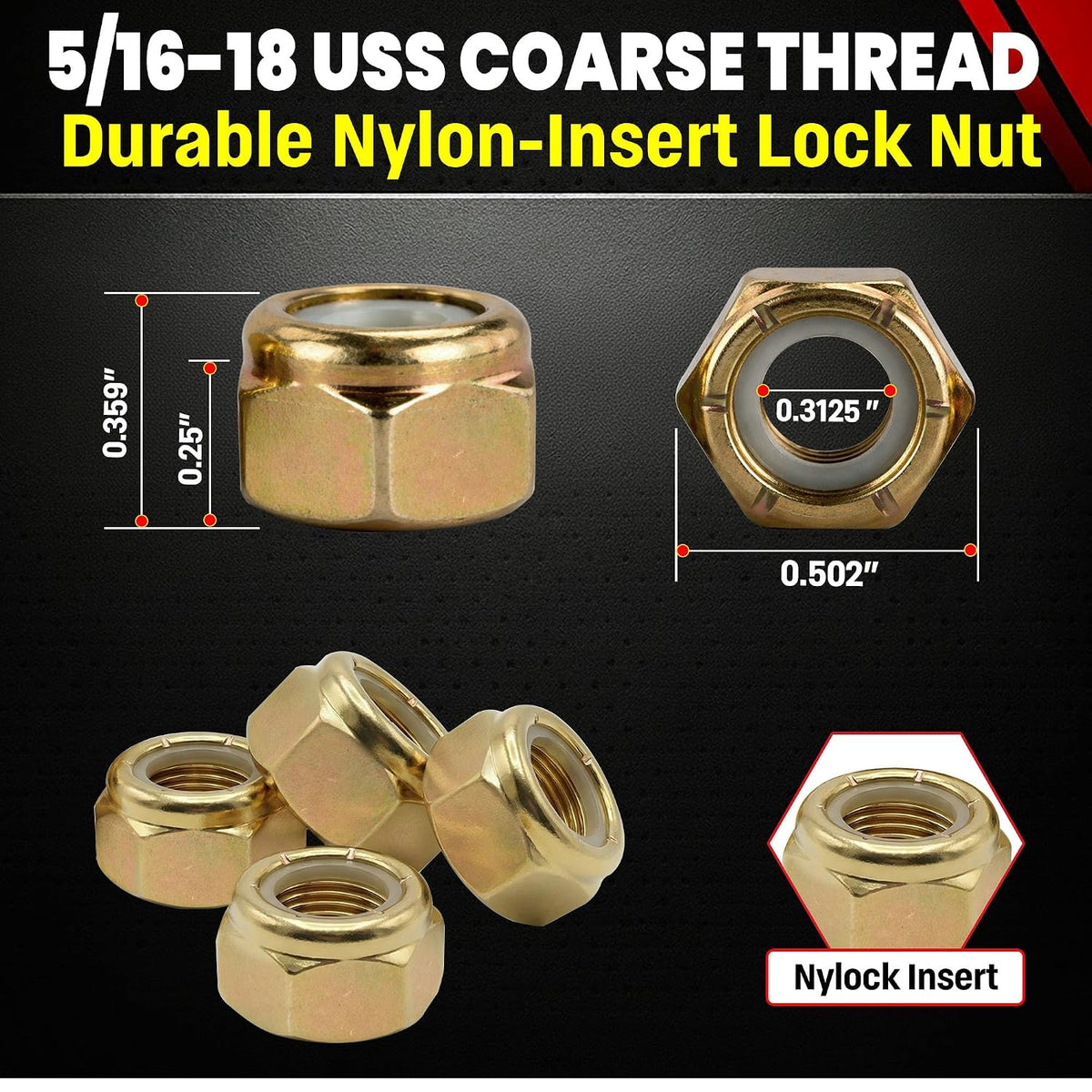 Chenango Supply 5/16-18 Grade 8 Nylon Insert Lock Nuts