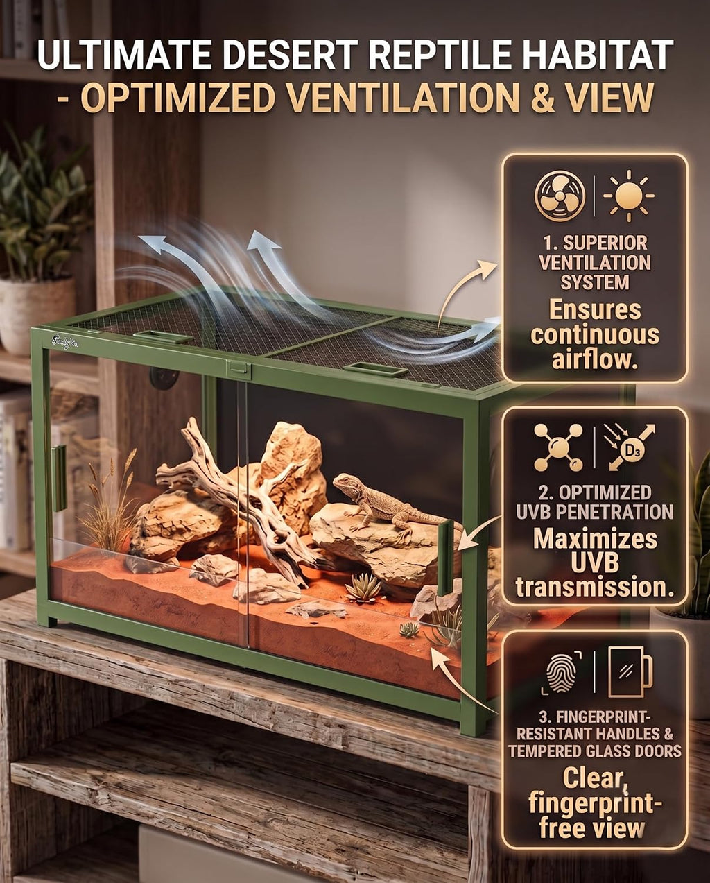 68 Gallon Reptile Tank, Reptile Enclosure Front Sliding Door | Stackable ventilation reptile terrariums Tank