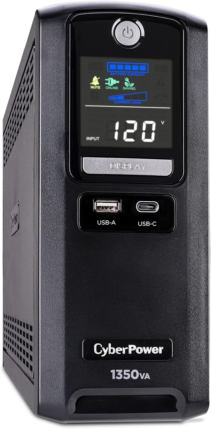 CST135UC2-R Line‑Interactive UPS Battery Backup and Surge Protector, 1350VA/810W, AVR, 10 Outlets, USB‑C & USB‑A