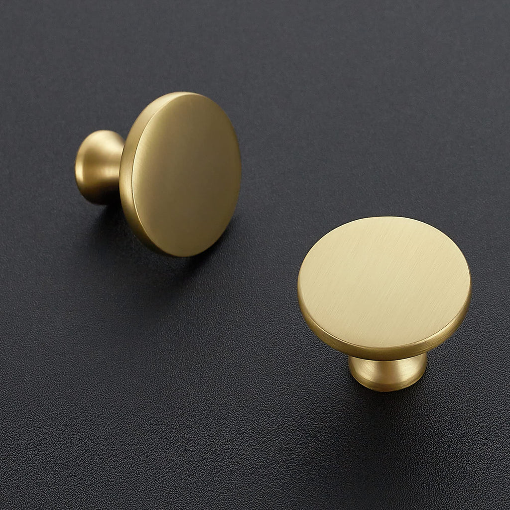 Gold Round Kitchen Cabinet Knobs Pulls 1-1/4 Inch 5 Pack