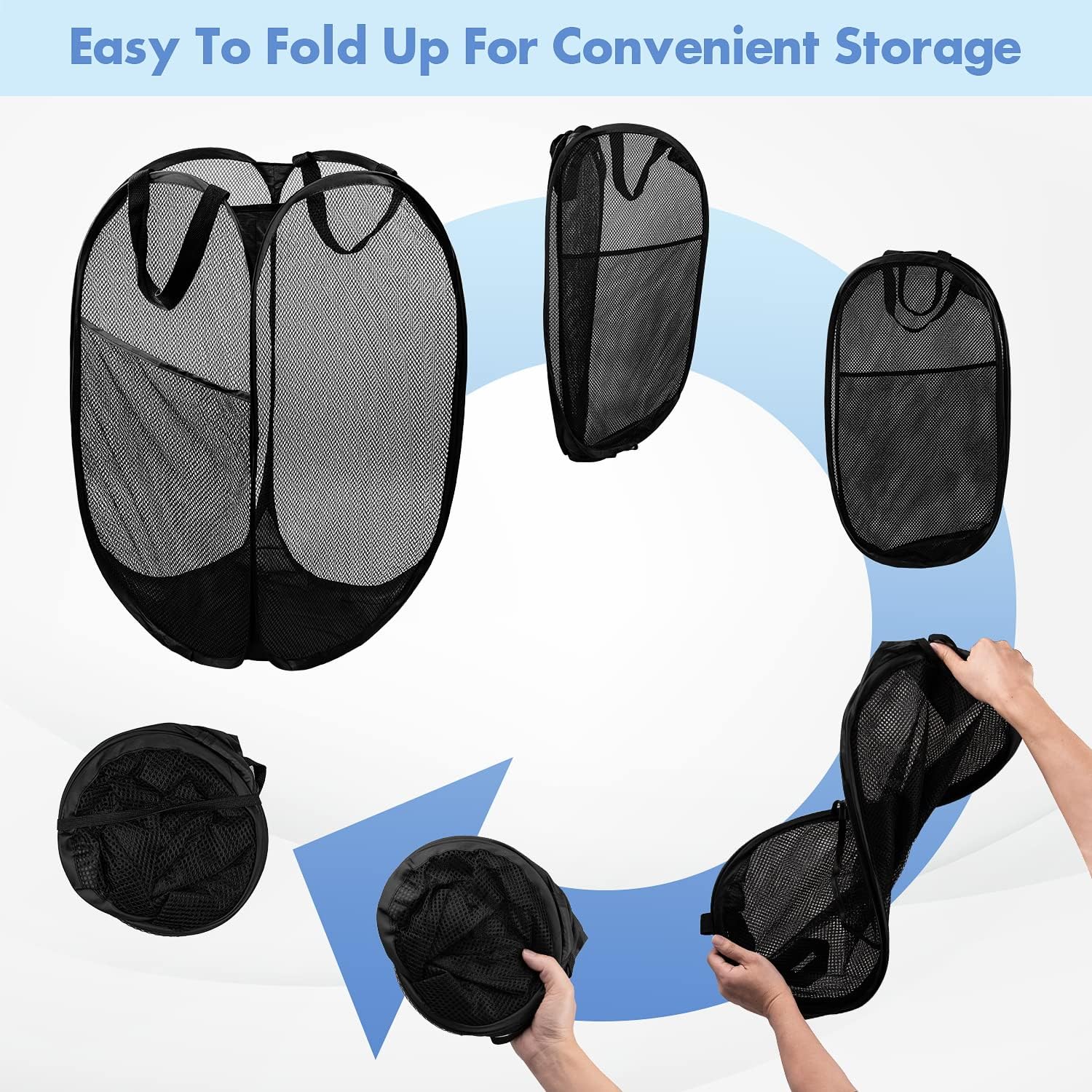 Pop Up Laundry Hamper, 70L Collapsible Mesh Laundry Basket with Side Pocket, Foldable Dirty Clothes Hamper with