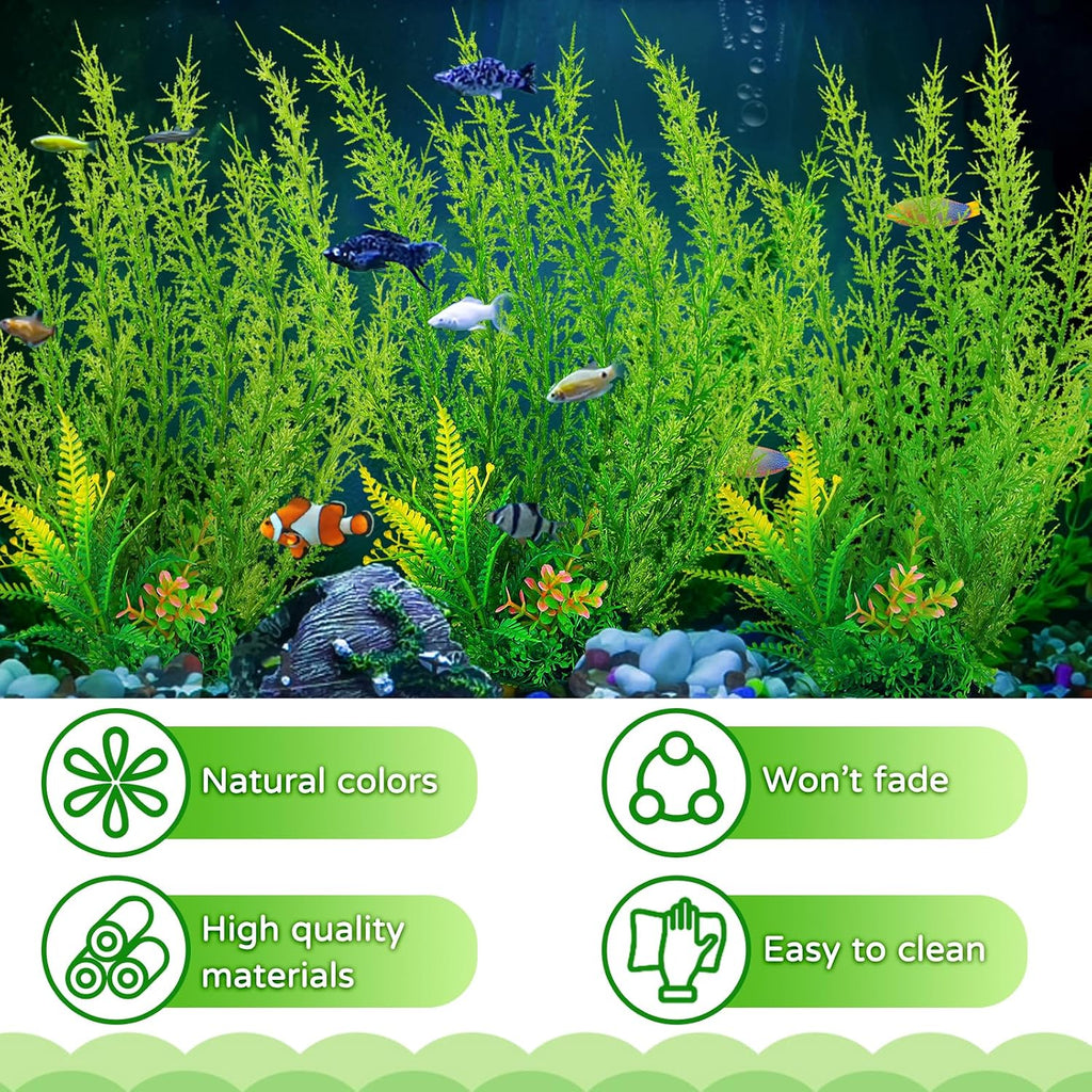 Fish Tank Accessories Large Plants, Green Fish Tank Decorations, Aquarium Decor Plastic Plants 3pcs