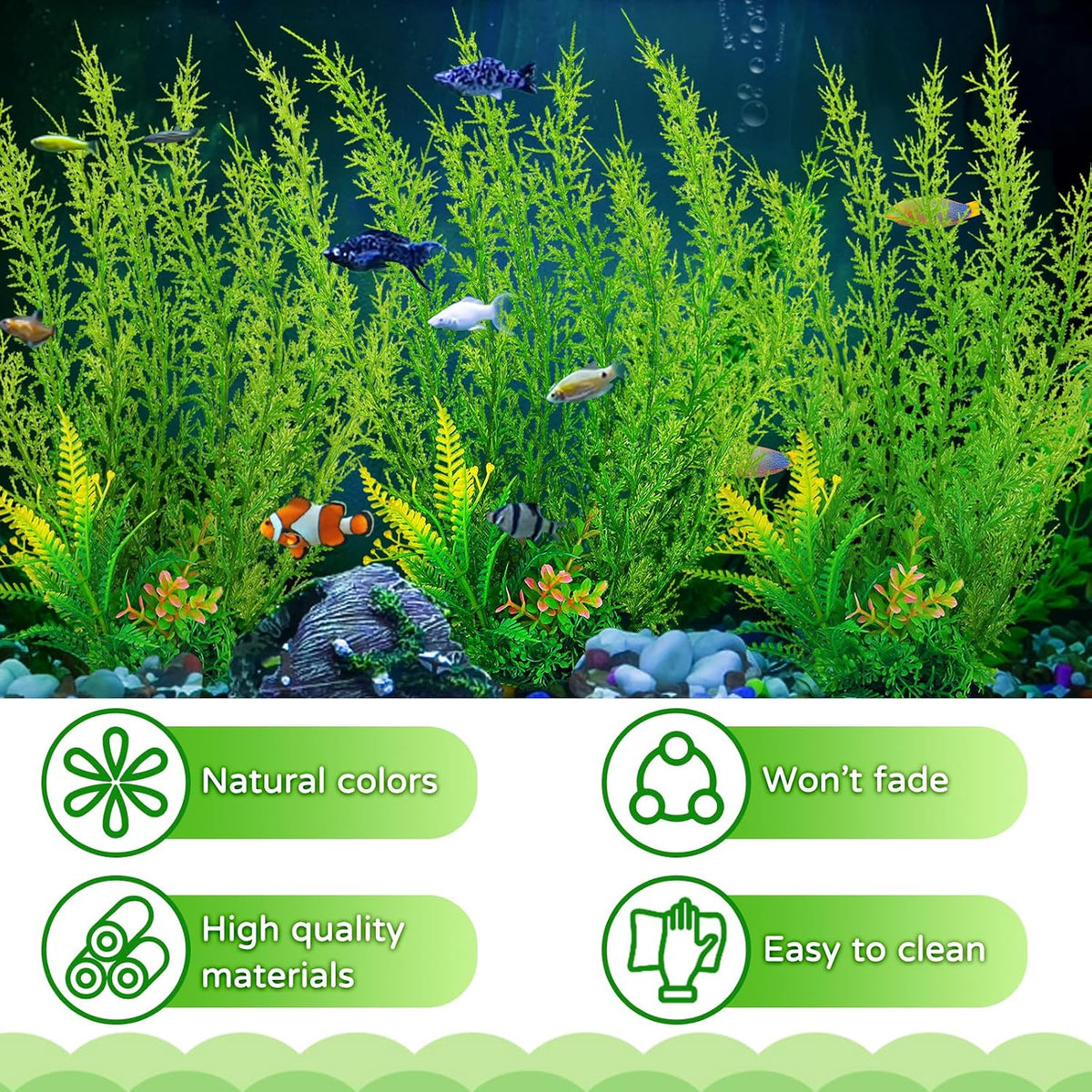 Fish Tank Accessories Large Plants, Green Fish Tank Decorations, Aquarium Decor Plastic Plants 3pcs