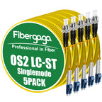 OS2 LC to ST Fiber Patch Cable Single Mode Duplex 3M(10ft), 5Pack