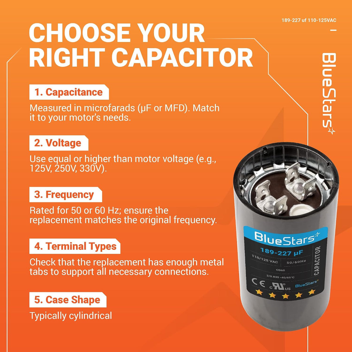 [Upgraded] BlueStars 189-227 MFD uF 125VAC Capacitor