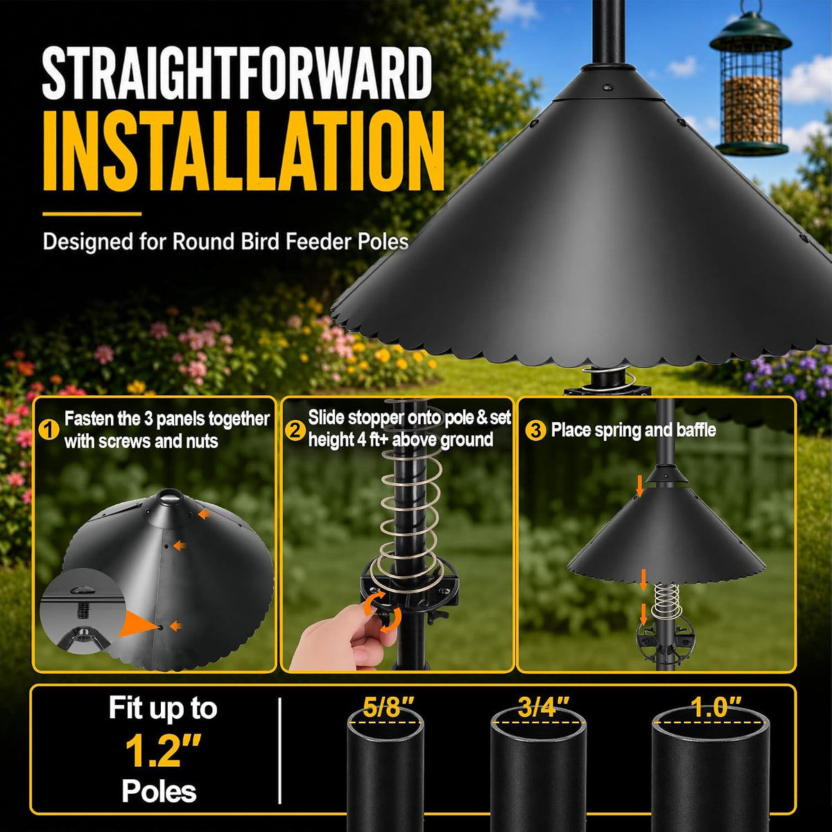 19 inch Metal Squirrel Baffle for Bird Feeder Pole