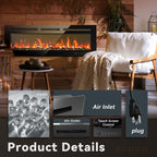50 Inch Electric Fireplace Recessed and Wall Mounted