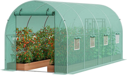 Walk-in Tunnel Greenhouse, 14.6x6.4x6.3 ft Hoop House Greenhouse Tunnel, Plant Hot House with Galvanized Steel Frame