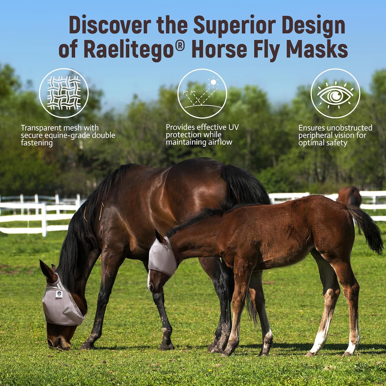 Horse Fly Mask Without Ears, Breathable Mesh UV Protection (M)