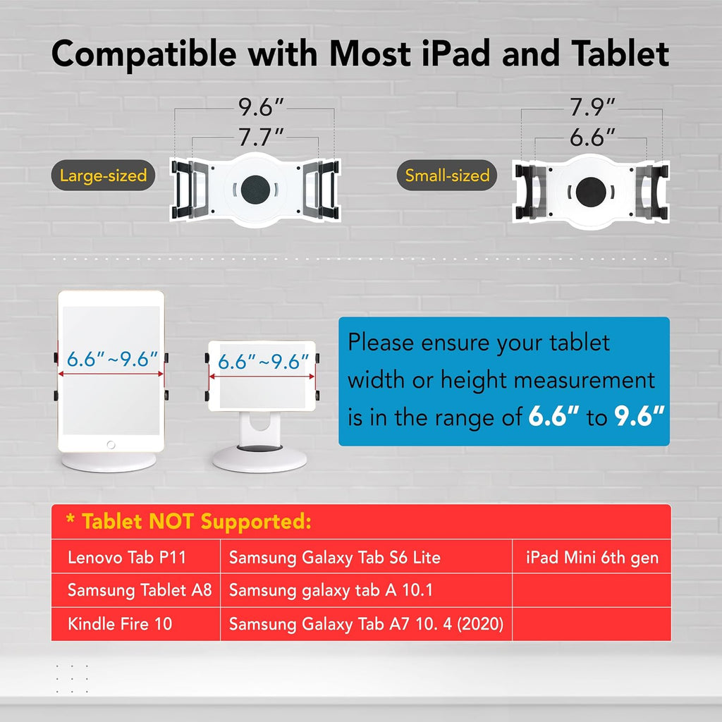 Tablet Kiosk Stand, 360° Rotating Commercial Tablet Stand, Retail Kiosk, 6"-13" (Screens) Adapter Universal Holder
