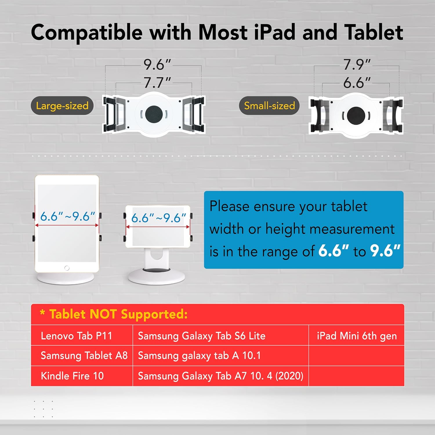 Tablet Kiosk Stand, 360° Rotating Commercial Tablet Stand, Retail Kiosk, 6"-13" (Screens) Adapter Universal Holder