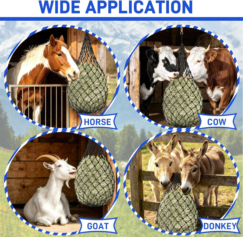 3 Pack Hay Nets for Horses, Slow Feed Hay Bags for Horses Goats with 2.3 Inch Holes, Hanging Hay Feeder for Stable