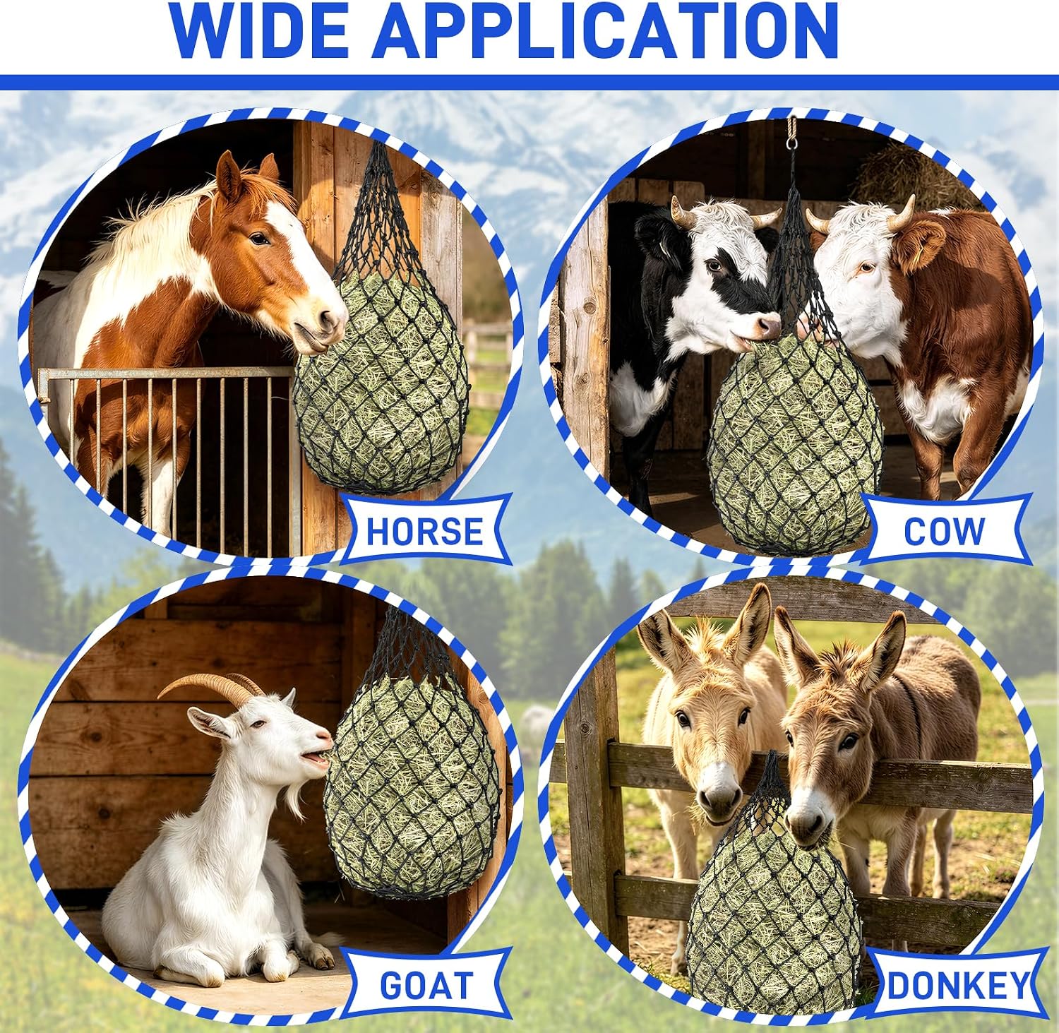 3 Pack Hay Nets for Horses, Slow Feed Hay Bags for Horses Goats with 2.3 Inch Holes, Hanging Hay Feeder for Stable