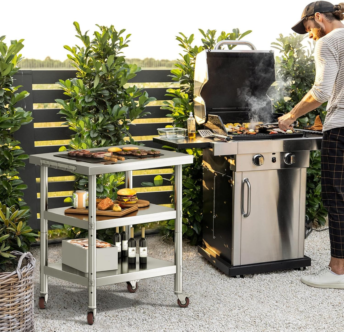36" X 24" Stainless Steel Table with Wheels, 3 Shelves