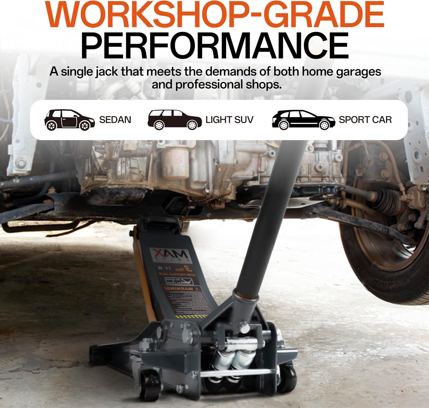 3-Ton (6600lbs) Low Profile Hydraulic Heavy-Duty Steel Floor Jack with Dual Pistons Quick Lift Pump, Home and