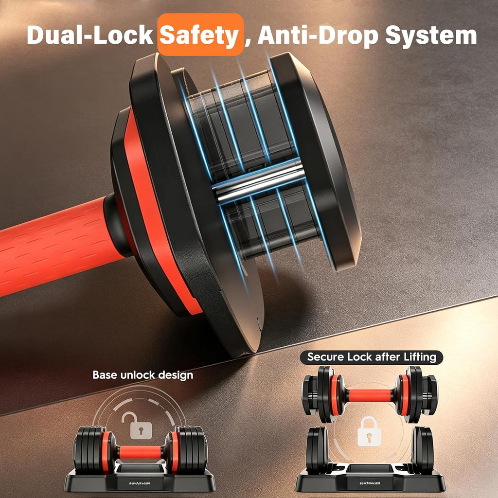 DB1 QuickDial Adjustable Dumbbell Set, Adjustable Free Weights with Storage Box, 110lb/105lb/50lbs Quick Change for