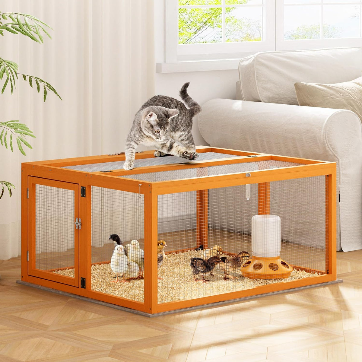 Chicken Coop Run Portable Chicken Cage Pens Rabbit Hutch, Orange