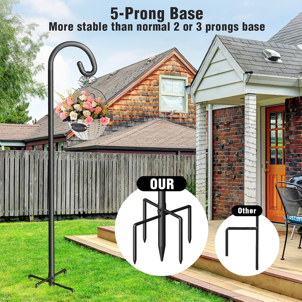 Shepherd Hook for Outdoor, 76" Heavy Duty Bird Feeder Pole with 5 Prong Base, Adjustable Height Bird Feeder Stand