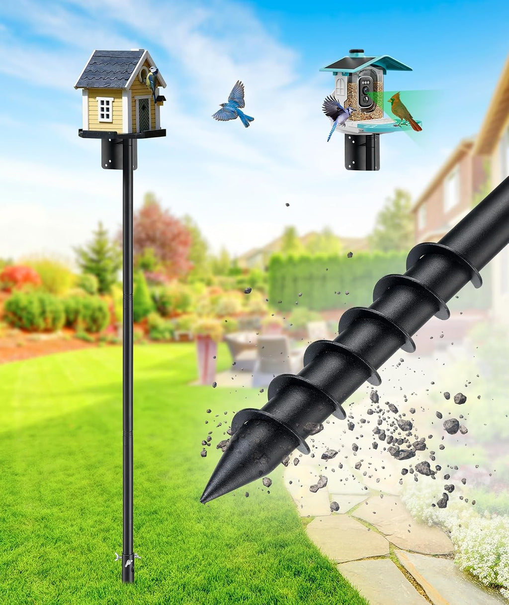 Heavy Duty Bird Feeder Pole - 73 Inch Adjustable 1 Inch Metal Bird House Pole with 14” Deep Auger Base | Outdoor
